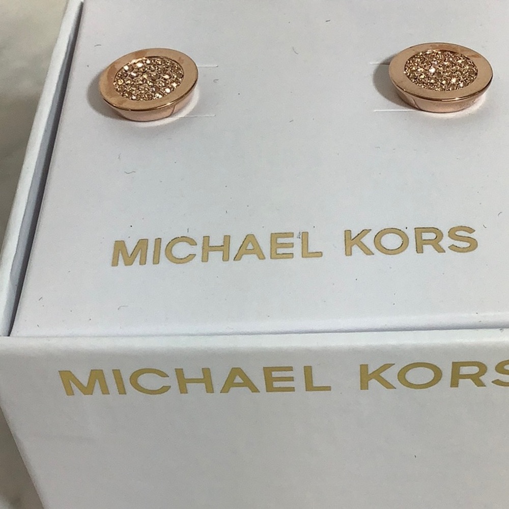 NWT Michael Kors Rose Gold Pave Earrings - Picture 3 of 5